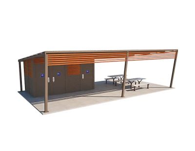 Atlantis 3 Shelter Toilet Building with Gully and Cedar colour scheme